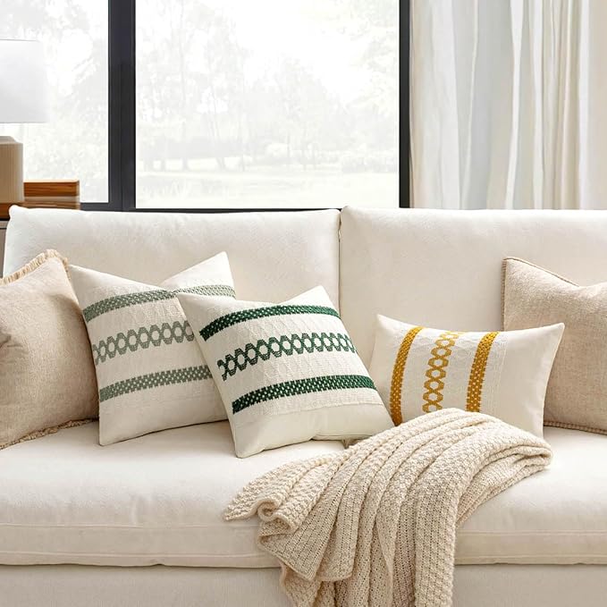 MIULEE Set of 2 Mustard Yellow Boho Decorative Lumbar Pillow Covers 12x20 Inch Farmhouse Rustic Couch Throw Pillows Modern Cotton Cushion Covers Retro Macrame Woven Spring Decor for Bed Sofa Chair