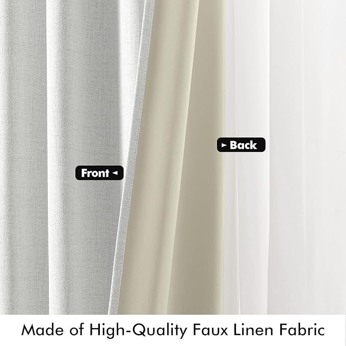 MIULEE 100% Blackout Linen Curtains for Bedroom, Heathered White Solid Luxury Decor Thermal Insulation Room Darkening Drapes for Living Room Nursery Back Tab Rod Pocket 42 x 63 Inches, 2 Panels