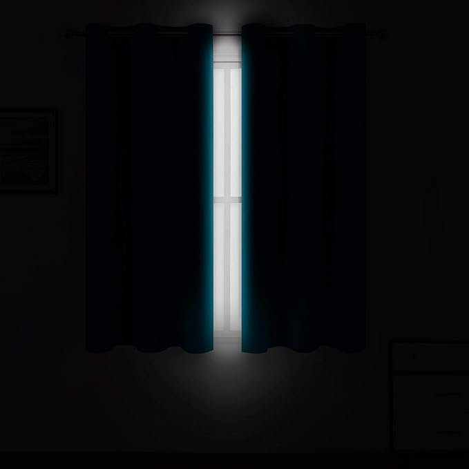 LEMOMO Teal Blackout Curtains 34 x 84 Inch Length/Set of 2 Curtain Panels/Thermal Insulated Room Darkening Blackout Curtains for Bedroom