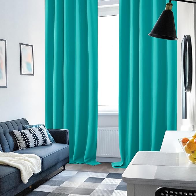 Deconovo Blackout Curtains, Thermal Insulated, W42 x L84 2 Panels, Back Tab, Machine Washable, Room-Darkening Drapes for Bedroom/Living Room Turquoise