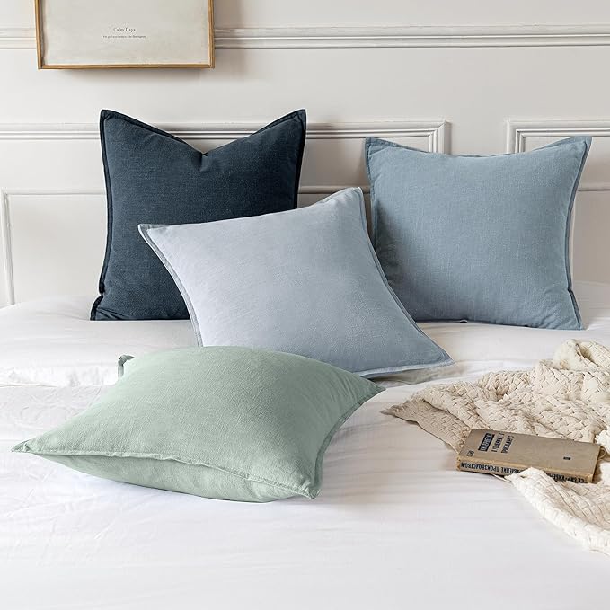 MIULEE Decorative Linen Pillow Covers 20x20 Inch Blue Grey Boho Farmhouse Neutral Couch Throw Pillows for Bed Pack of 2 Accent Coastal Modern Pillowcase Summer Sofa Livingroom Home Decor