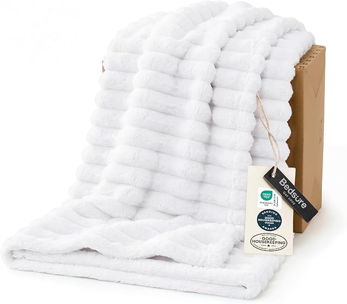 Bedsure GentleSoft Twin Fleece Blanket for Couch - Cozy Soft Blankets for Women, Cute Small Throws for Girls, Bright White, 60x80 Inches