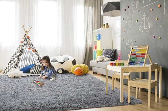 TWINNIS Super Soft Shaggy Rugs Fluffy Carpets, 5x8 Feet, Indoor Modern Plush Area Rugs for Living Room Bedroom Kids Room Nursery Home Decor, Upgrade Anti-Skid Rectangular Fuzzy Rug, Grey