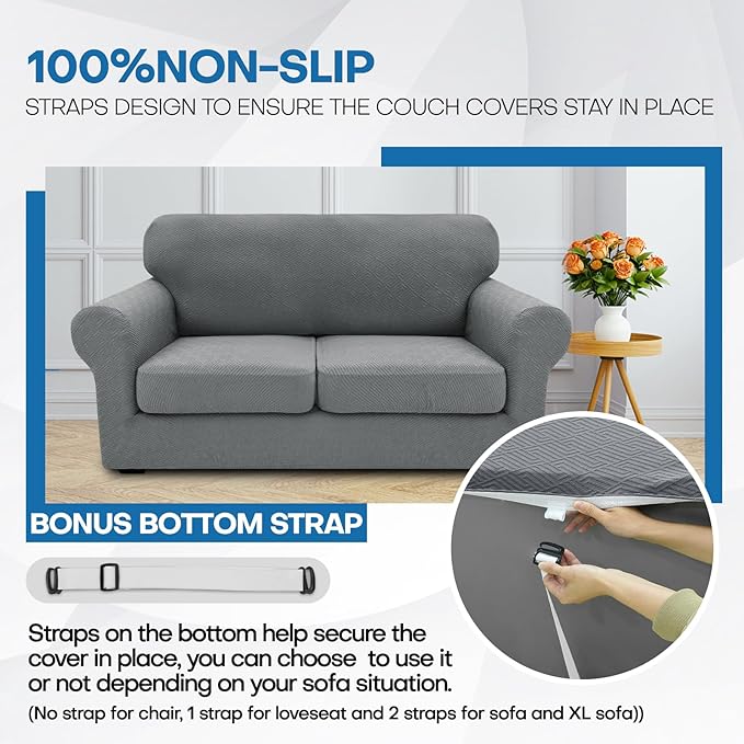 XINEAGE 2026 New 2 Pieces Chair Covers with Arms Super Stretch Chair Slipcover for Living Room Pet Dog Universal Slip Cover Anti Slip Armchair Furniture Protector (Light Gray), 31"-46"(1 Cushion)