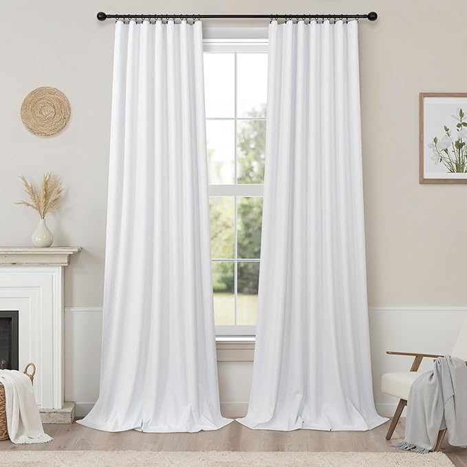 Short Blackout Curtains 54 Inch Length 2 Panels for Bedroom White Linen Textured Black Out Country Farmhouse Curtains for Small Bathroom Windows Kitchen Door Back Tab Pocket Cafe Drapes for Bay Window
