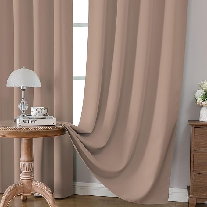 CUCRAF Khaki Blackout Curtains 96 inch Length 2 Panels Set, Rod Pocket Room Darkening Drapes for Bedroom Living Room, Insulated Thermal Light Blocking Window Curtain (W52 x L96 Inch)