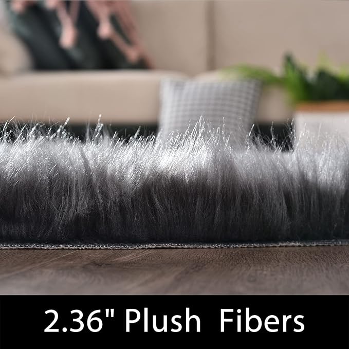 Latepis Dark Gray 2x5 Rug Runner Shaggy Machine Washable Faux Fur Rug Fluffy Shag Rugs for Living Room Bedroom Throw Rugs Room Runner