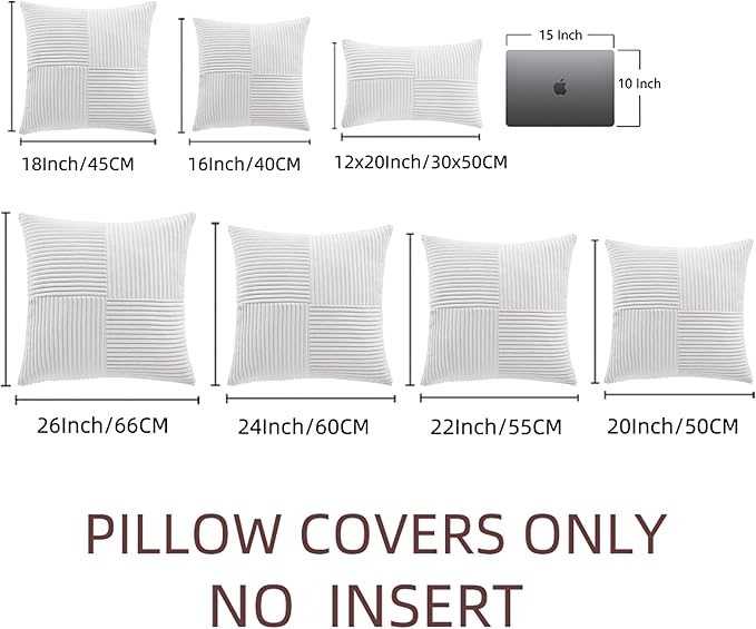 Fancy Homi 2 Packs White Samll Decorative Throw Pillow Covers 12x12 Inch with for Couch Bed Sofa, Rustic Farmhouse Boho Home Decor, Soft Corss Patchwork Corduroy Square Cushion Case 30x30 cm