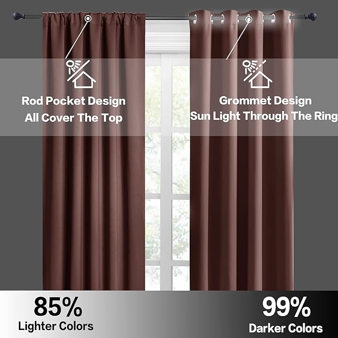 RYB HOME RV Curtains for Camper Windows, Mini Small Thermal Insulated Sunlight Heat Blocking Blackout Privacy Portable Curtains for Travel Trailer, Width 34 by Length 24, Chocolate Brown, 2 Panels