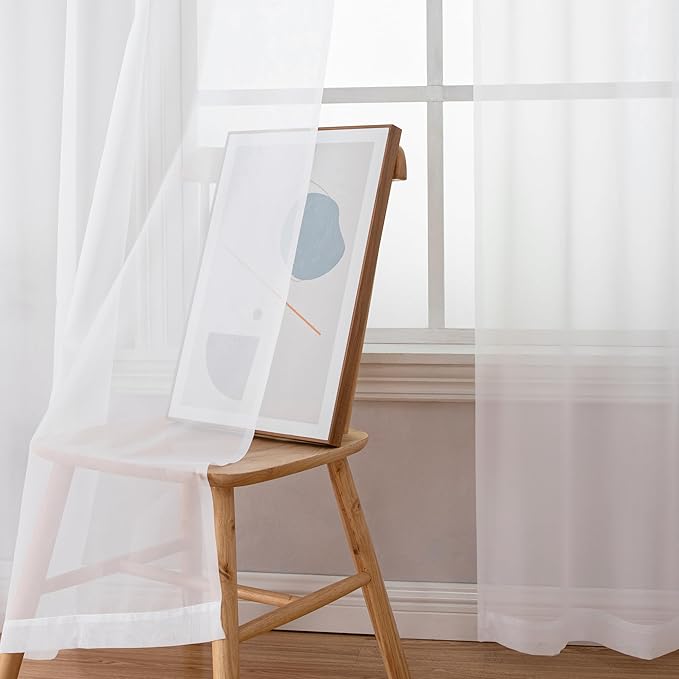 Simplebrand Sheer White Curtains 63 Inch Length 2 Panels, Rod Pocket Solid Color Window Sheer Curtain Panels, Elegant Curtains & Drapes for Living Room, Bedroom 2 Panels (White, 42" W x 63" L)