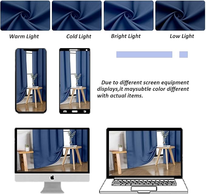 Simplebrand Ava Royal Blue Blackout Curtains for Bedroom 96 Inches Long 2 Panels, Solid Thermal Insulated, Energy Saving Nursery Window Treatment Curtains Blackout Drapes, W40 x L96 Inch, Royal Blue