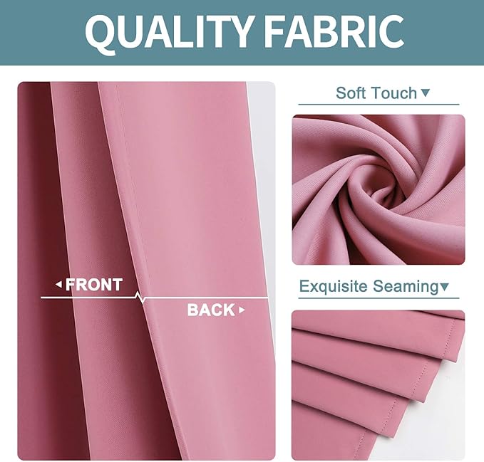 ChrisDowa Blackout Curtains 72 inches Long for Bedroom - 2 Panels Set Grommet Thermal Insulated Room Darkening Curtains for Living Room (Pink, 42 x 72 Inch)