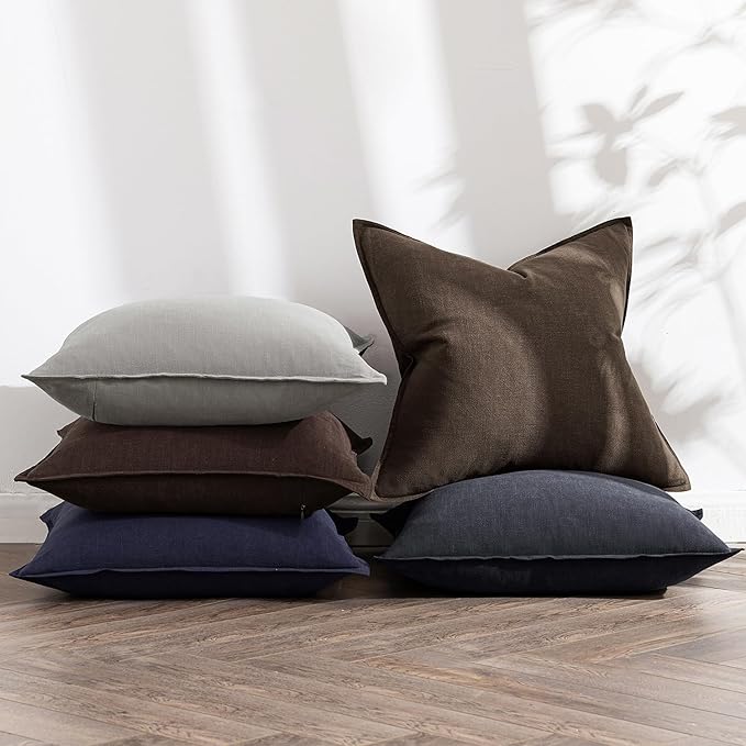 MIULEE Decorative Linen Euro Sham Pillow Covers 24x24 Dark Gray Boho Farmhouse Neutral Couch Throw Pillows for Bed Pack of 2 Accent Modern Pillowcase Sofa Livingroom Home Decor