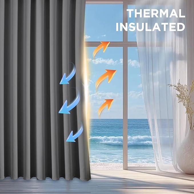 Joydeco Blackout Curtains 90 Inch Length 2 Panels Set, Thermal Insulated Long Curtains& Drapes 2 Burg, Room Darkening Grommet Drapes for Bedroom Living Room Window (Light Grey, W52 x L90 Inch)