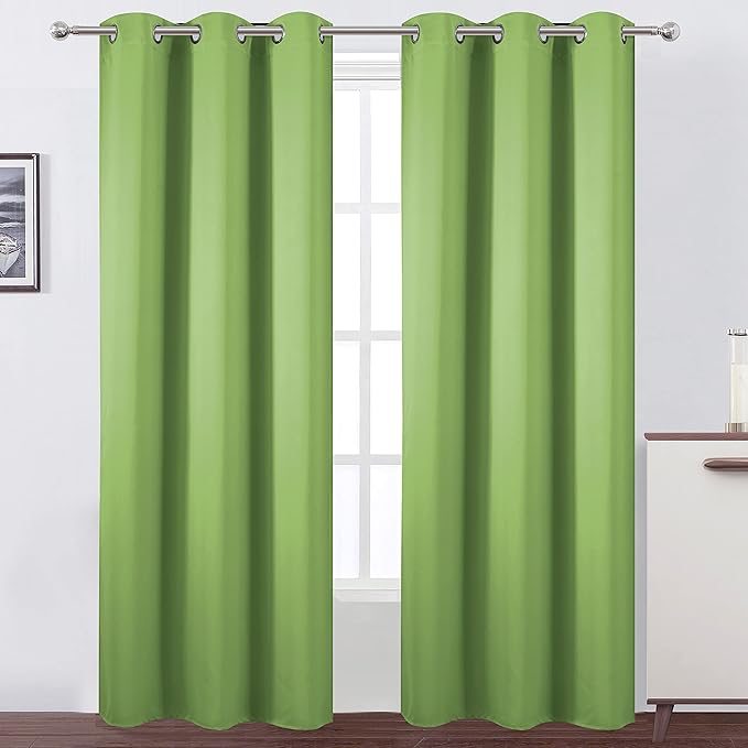 LEMOMO Light Green Thermal Blackout Curtains/38 x 84 Inch/Set of 2 Panels Room Darkening Curtains for Bedroom