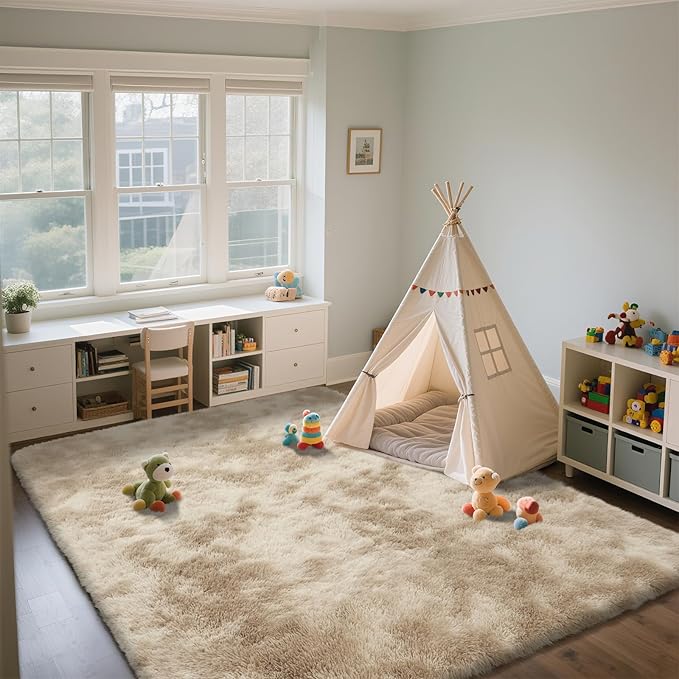 10X14 Large Area Rugs for Living Room Bedroom,Big Shag Rug for Bedroom Dorm,Soft Fluffy Indoor Carpet Nursery Rugs for Kids Girls Room Home Decor,Camel
