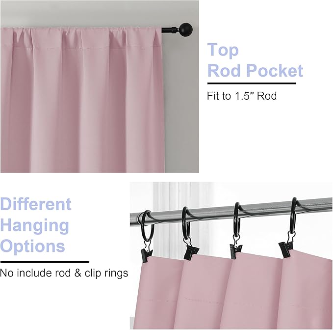 Simplebrand Ava Blush Blackout Curtains for Bedroom 84 Inch Length 2 Panels Set, Solid Thermal Insulated Privacy Nursery Window Treatment Curtains Blackout Drapes, W40 x L84 Inch, Blush