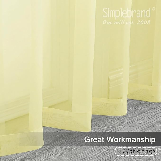 Simplebrand Light Yellow Sheer Curtains 72 Inches Long 2 Panels for Living Room, Rod Pockets Airy Window Treatments Voile Sheer Black Curtains Panels Lightweight for Front Back Patio Glass Door, 42" W