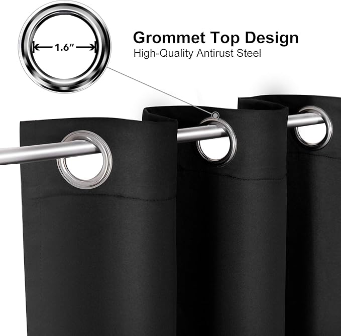 ChrisDowa Blackout Curtains 48 inches Long for Bedroom - 2 Panels Set Grommet Thermal Insulated Room Darkening Curtains for Living Room (Black, 42 x 48 Inch)