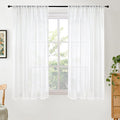 BGment White Linen Curtains 48 Inch Length for Short Window - Natural Semi Sheer Drapes Light Filtering with Rod Pocket for Living Room Bedroom Kitchen Lightweight Rustic, 2 Panels Set, 42 X 48 Inch
