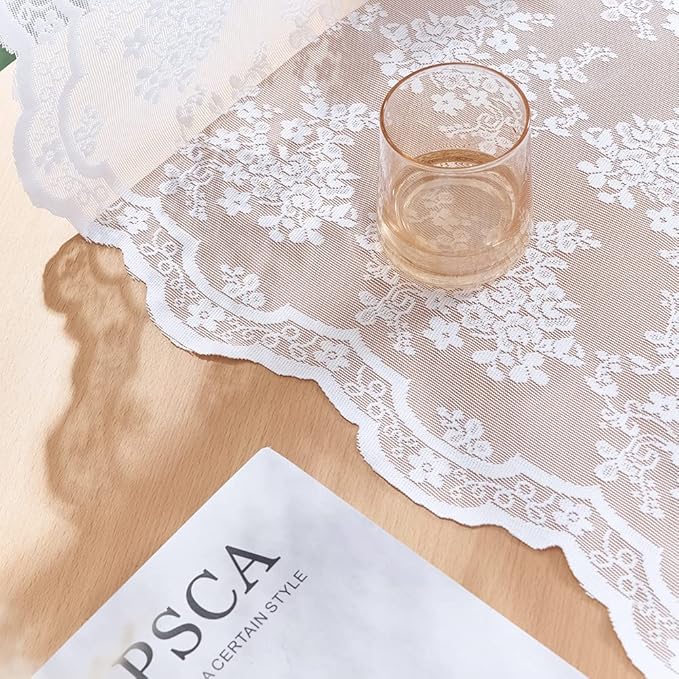 YJ YANJUN Vintage Lace Curtains 84 Inches Long 2 Panels-Victorian Floral Old World Style Cottage Shabby Chic White Sheer Curtains for Living Room Bedroom Rod Pocket Light Filtering 52 x 84 Inch