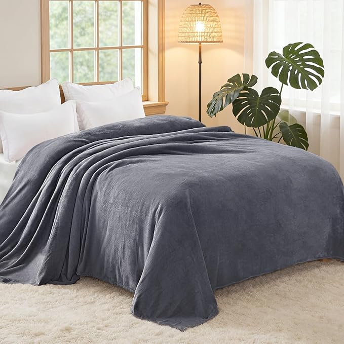 Exclusivo Mezcla Fleece Blanket Cal King Size for Bed, Super Soft and Warm, All Season, Cozy, Plush, Lightweight, 120x120 Inches, Dark Grey