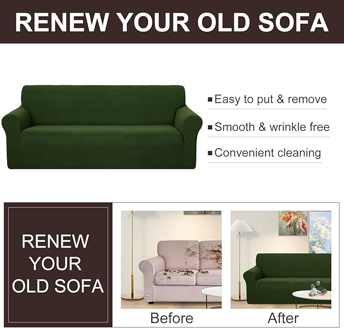 U-NICE HOME 4 Seater Stretch Couch Cover Sofa Cover Washable Sofa Slipcover Furniture Protector for 3 Cushion Couch Sofa Pet Friendly, Bronze Green