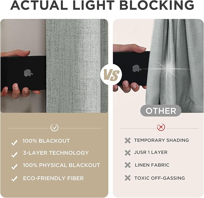 Joydeco Linen Blackout Curtains for Bedroom - 100% Light Blocking 1 Panels, Light Grey Drapes 100" W x 90" L, Thermal Insulated Room Darkening Curtains for Living Room, Rod Pocket & Back Tabs
