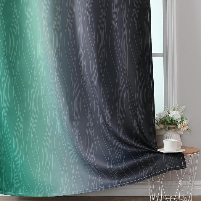 Estelar Textiler Black and Green Ombre Blackout Curtains for Bedroom 102 Inch Long, Thermal Insulated Grommet Complete Room Darkening Gradient Drapes for Living Room, 52Wx102L,2 Panels
