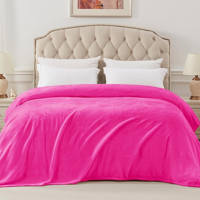 Exclusivo Mezcla Fleece Blanket Twin Size for Bed, Super Soft and Warm, All Season, Cozy, Plush, Lightweight, 60x80 Inches Hot Pink