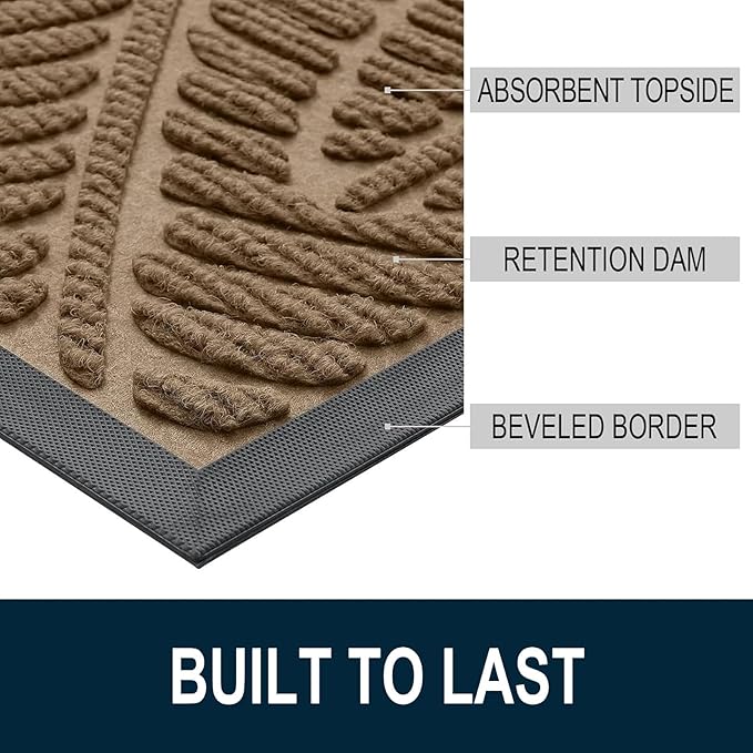 Colorxy Waterproof Doormat, Sturdy Natural Rubber Front Indoor Mat, Non Slip Low Profile Outdoor Door Mat, Stain and Fade Resistant Floor Mats, Easy Clean Patio Entry Mat, 30''x17'', Light Brown