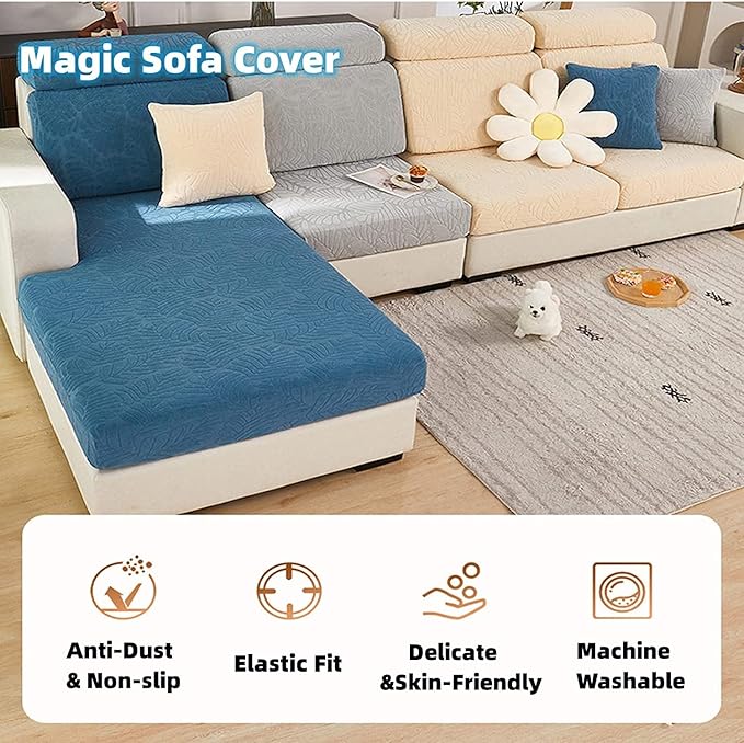 Couch Cushion Covers for Sofa Couch Covers Wear-Resistant Universal Sofa Cover Washable Stretch for Sectional Slipcovers (Texture-Blue,Extra Large Single Seat Cover)