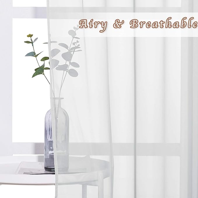 NICETOWN Long Sheer Curtain Panels - Ring Top Modern Window Treatment Voile Drapes for Bedroom/Living Room (Light Gray, One Pair, W54 x L96)
