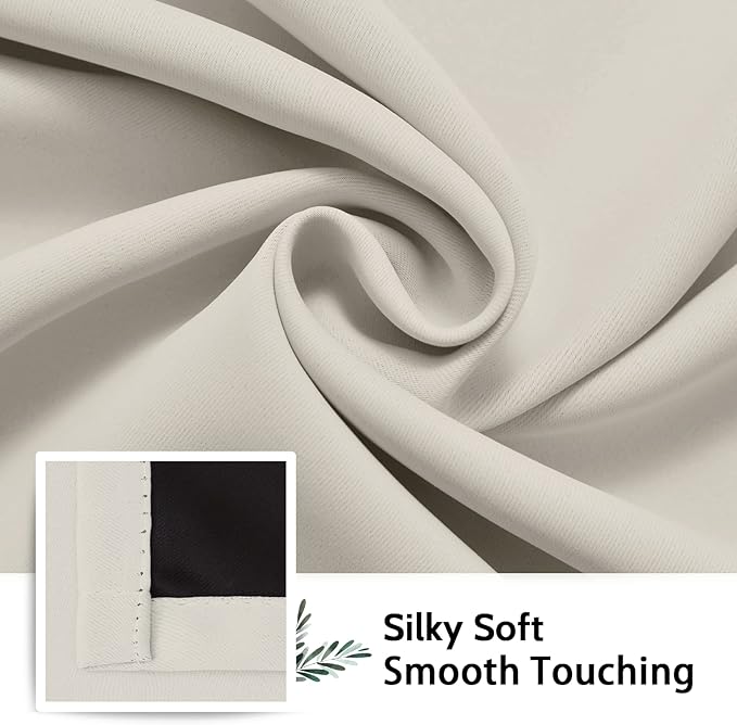 SimpleHome 100% Blackout Curtains for Bedroom,Thermal Insulated Grommet Window Drapes Room Darkening Cream Curtains for Living Room with Black Back,52 x 96 Inch,2 Panels