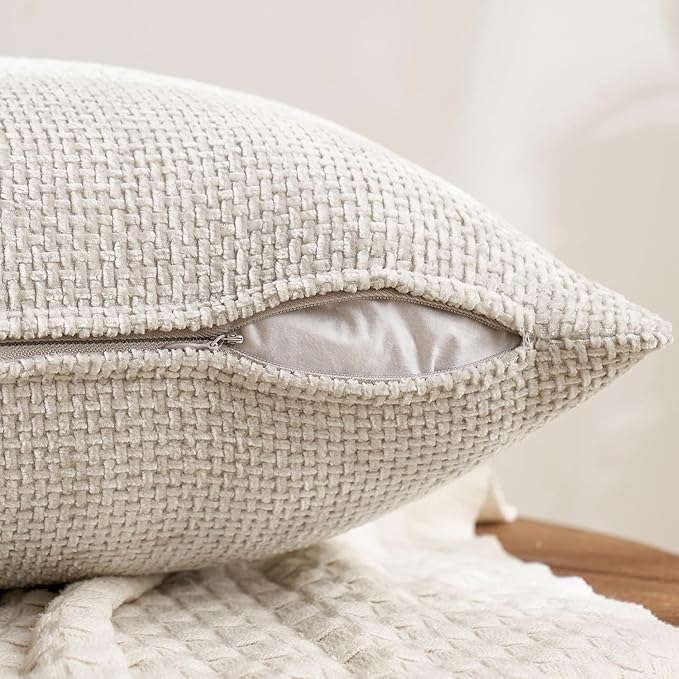 MIULEE Pack of 4 Couch Throw Pillow Covers 18x18 Inch Cream Soft Decorative Chenille Pillow Covers Farmhouse Accent Cushion Covers for Boho Spring Home Decor Sofa Bedroom Living Room