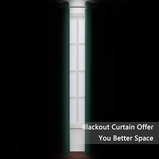LEMOMO Dark Green Bedroom Blackout Curtains/52 x 54 Inch Long/Set of 2 Curtain Panels/Thermal Insulated Room Darkening Curtains