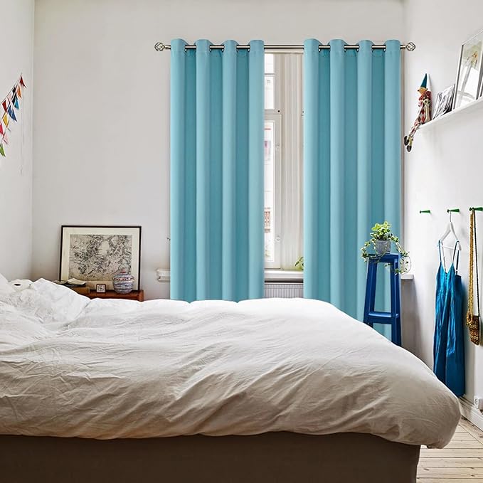 BGment Blackout Curtains - Grommet Thermal Insulated Room Darkening Bedroom and Living Room Curtains, Set of 2 Panels (52 x 120 Inch, Aqua)