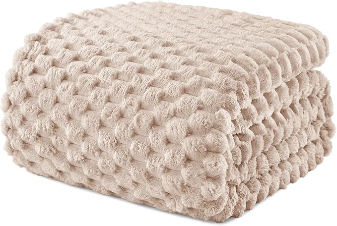 Exclusivo Mezcla Fleece California King Blanket for Bed, Oversized Fuzzy Camel Bed Blankets, Soft Cozy Plush Sofa Throws for All Seasons, 120x120 Inches