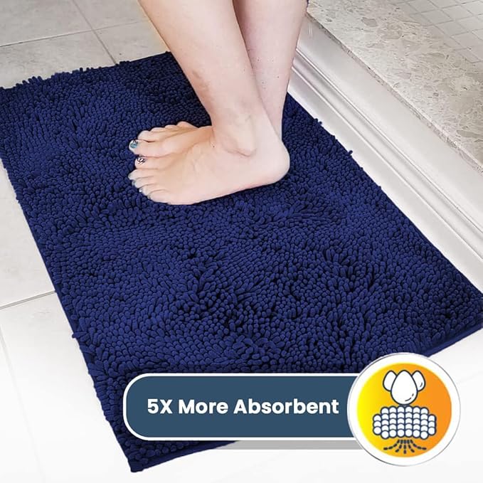 Muddy Mat® | Super Absorbent Door Mat Indoor, Microfiber Quick Dry Chenille Entryway Rug, Non-Slip Front Door Mat, Indoor Mats for Entryway, Machine Washable Pet Rug, Navy Blue 28"x18"
