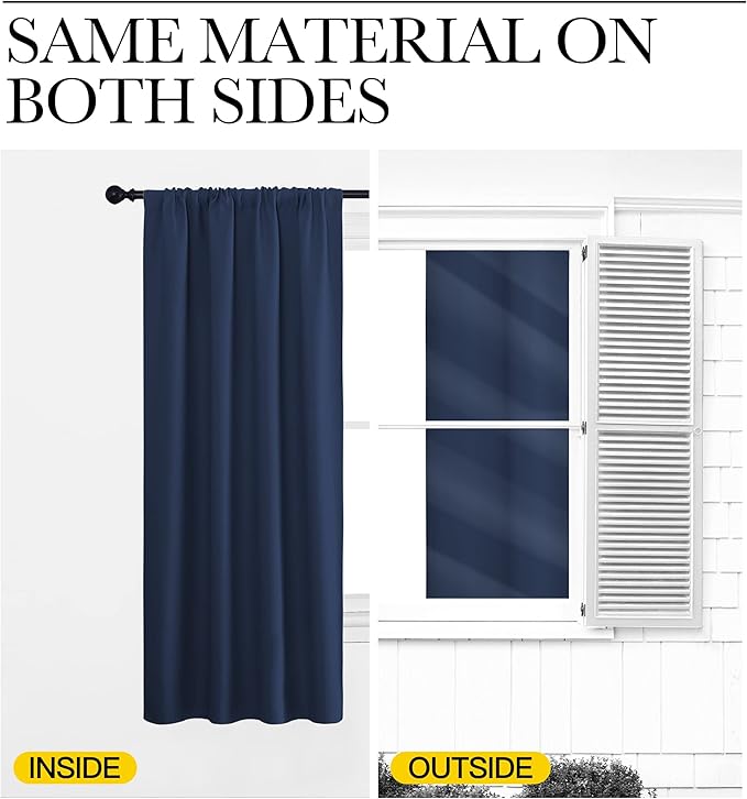 NICETOWN RV Blackout Curtains for Camper Windows, Kitchen Curtains, Short Blackout Drapes, Thermal Insulated Rod Pocket Window Treatment Draperies for Nursery (Navy, 42" x 36", Set of 2)