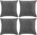 Fancy Homi 4 Packs Dark Grey Decorative Throw Pillow Covers 26x26 Inch for Couch Bed, Rustic Modern Farmhouse Boho Home Decor, Soft Plush Corduroy Gray Cute Square Accent Cushion Case 66x66 cm