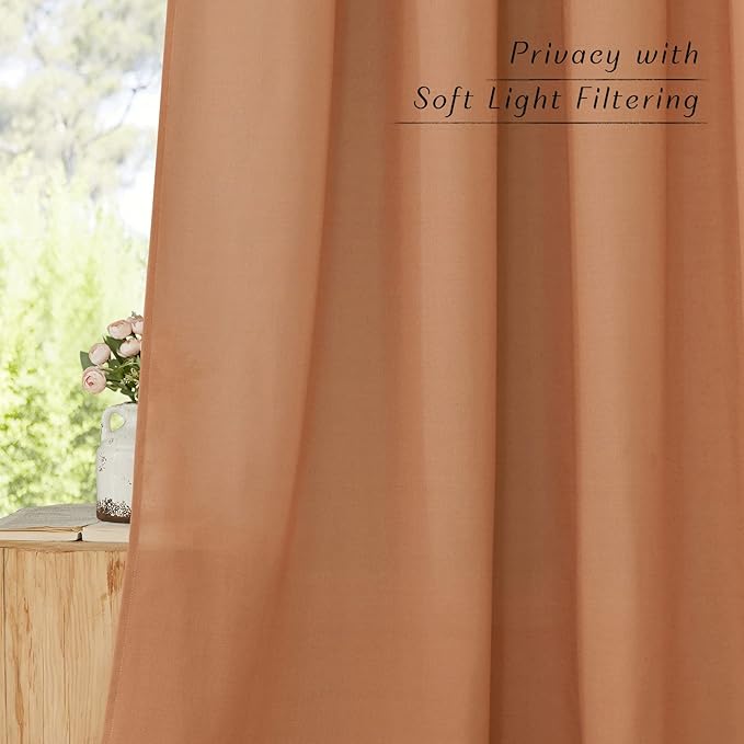 NICETOWN Linen Burnt Orange Window Curtains 84 inches Long, Grommet Thick Linen Blend Window Treatments Privacy Assured with Light Filtering for Bedroom/Living Room, W42 x L84