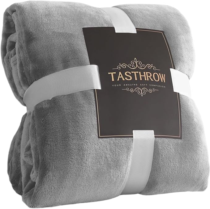 TASTHROW Large Flannel Fleece Throw Blanket, 60×80 Inch - Cozy Lightweight Thick Blanket - All Seasons Suitable for Women, Men and Kids (Light Grey)