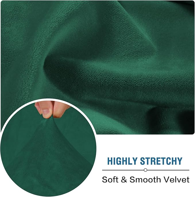 H.VERSAILTEX Velvet Stretch Couch Cushion Cover Plush Cushion Slipcover Cushion Furniture Protector Seat Cushion Sofa Cover (3 Piece XL Sofa Cushion Covers, Vintage Green)