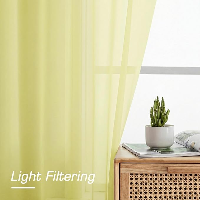OWENIE Sheer Curtains 72 Inches Long 2 Panels Set, Modern Light Filtering Sheer Curtain Rod Pocket Clear Drapes for Window Sliding Door, Light Yellow, 2 Pcs Each 42 x 72 Inch