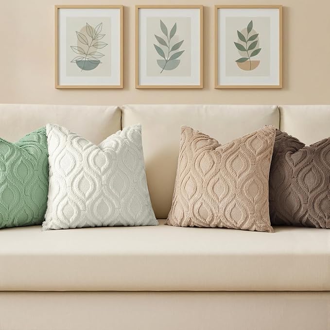 decorUhome Throw Pillow Covers 12x20 Inch Set of 2, Soft Plush Faux Wool Light Khaki Solid Couch Pillow Covers, Accent Farmhouse Neutral Rectangle Pillow Cases for Sofa Bed Living Room