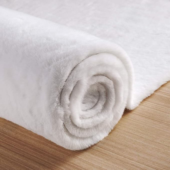 ORINOVA White Shaggy Bunny Fur Rugs for Living Room Washable Furry Area Rugs for Bedroom Nursery Rug 3x5 Teen Room Décor Boho Rug