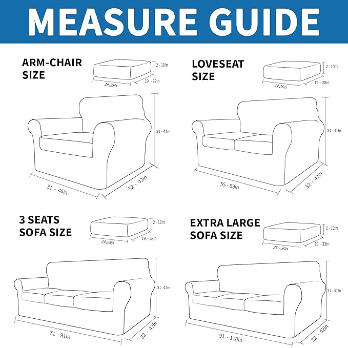 XINEAGE 2026 New 4 Pieces Extra Large Couch Covers for 3 Cushion Sofa Super Stretch Sofa Cover for 3 Large Seat Cushion Universal Slip Cover for Living Room (Navy Blue), 91"-110"(3 Cushions)