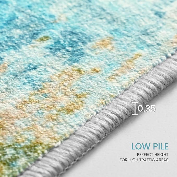 Entrance Rugs Indoor 2x3 Teal Blue Entry Rug Washable Abstract Small Area Rug Non-Slip Low Pile Throw Rugs for Entryway, Kitchen Floor, Front Door Indoor Door Mat, Bathroom, Bedroom Bedside