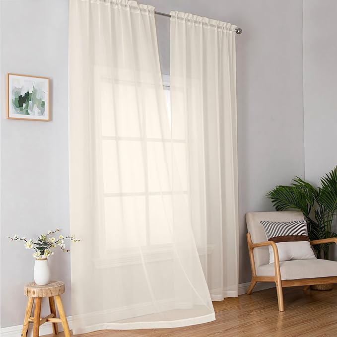 Simplebrand Cream Sheer Curtains, 72" Length, 2 Panels Set - Light Filtering, Rod Pocket Window Curtains for Bedroom (Cream, 59" W x 72" L)